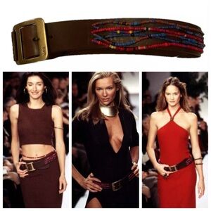 Vintage Ralph Lauren Collection beaded belt square buckle 90s runway multicolor